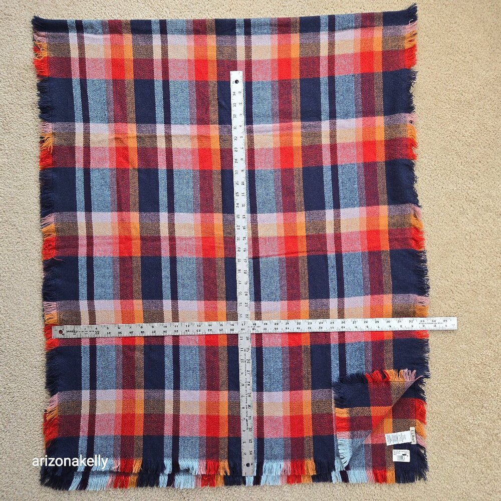 NWT L.L. Bean Blanket Scarf Colorful Plaid "Deep Admiral Blue"